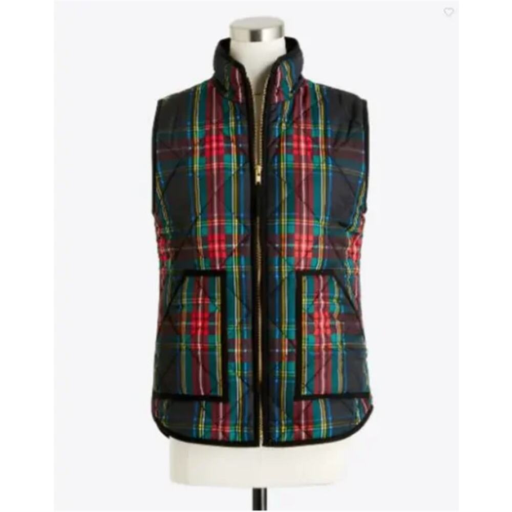 J. Crew Factory Black Tartan Plaid Quilted Puffer Vest Size Small